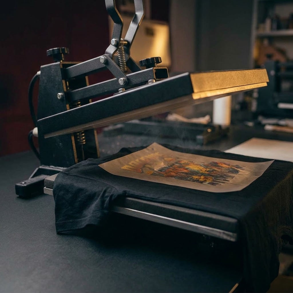Step 2: pressed transfer cooling on the shirt with the film still on