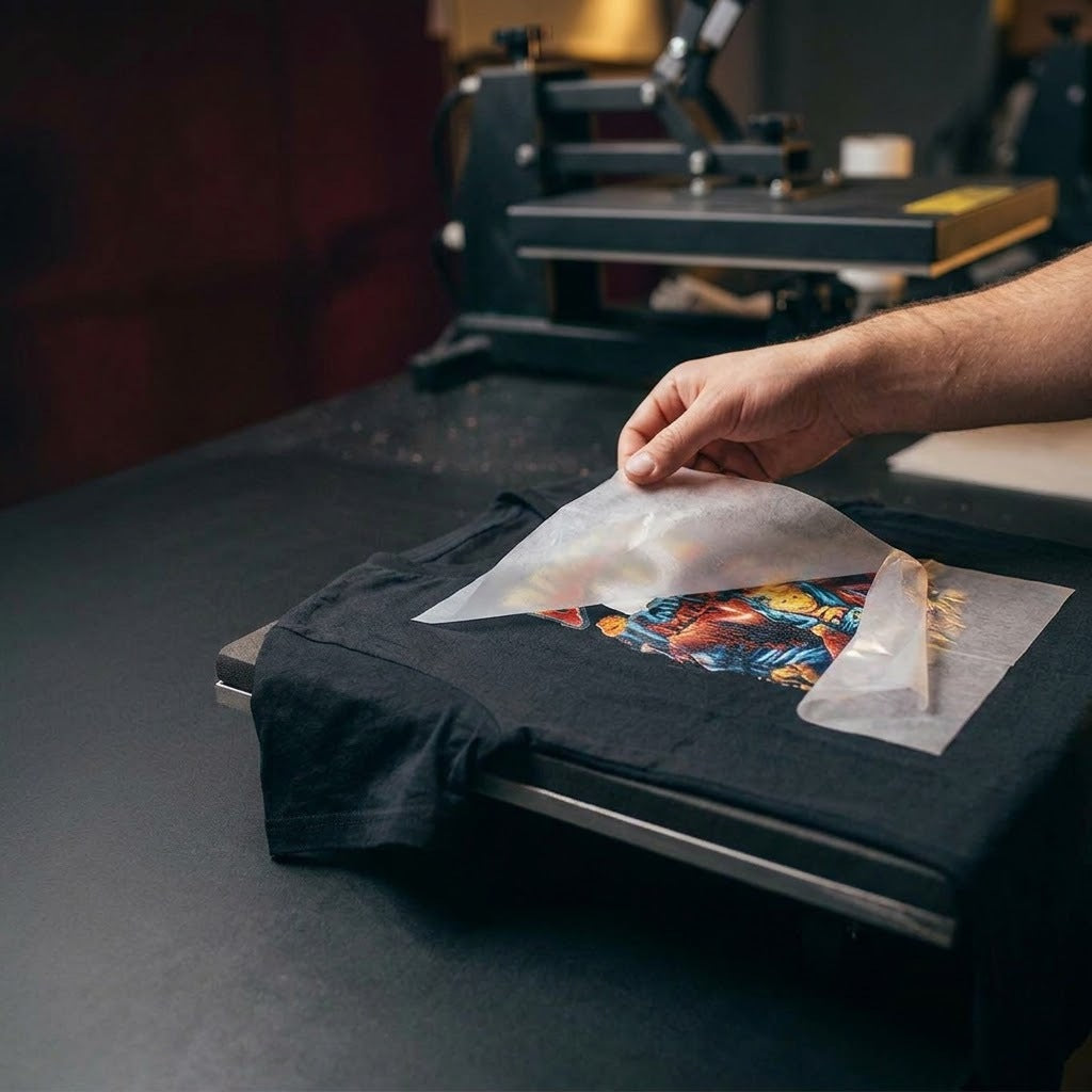 Step 3: peeling the carrier film back low and slow to reveal the print
